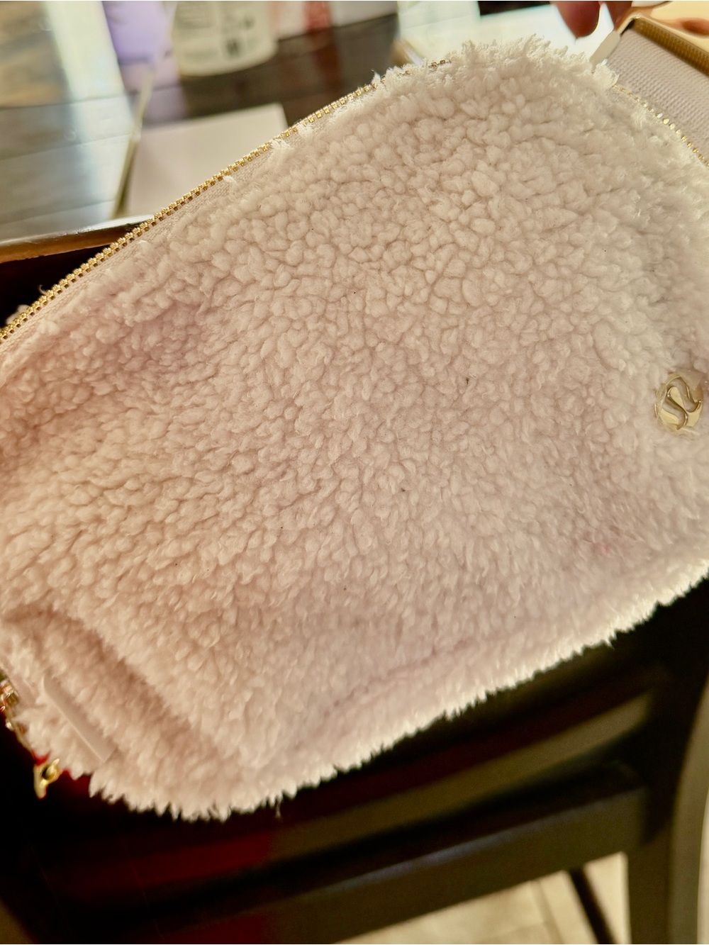 lululemon athletica Plush Shearling Crossbody - Light Pink with Gold Hardware